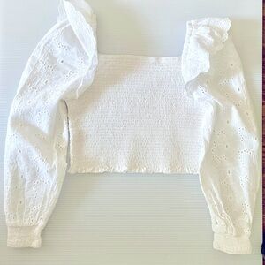 Design History Girls M Top - Smocking and Eyelet - White - EUC